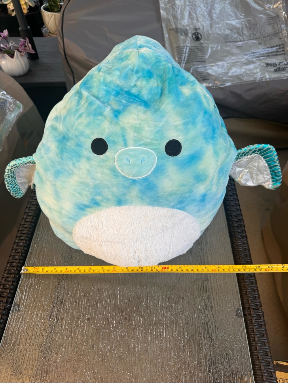 Squishmallows Blue Tie-Dye Whale Pillow with White Belly